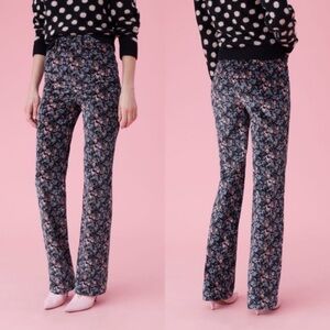 Rebecca Taylor La Vie Lisette High Waisted Velvet Floral Pants. S 27 Black Combo